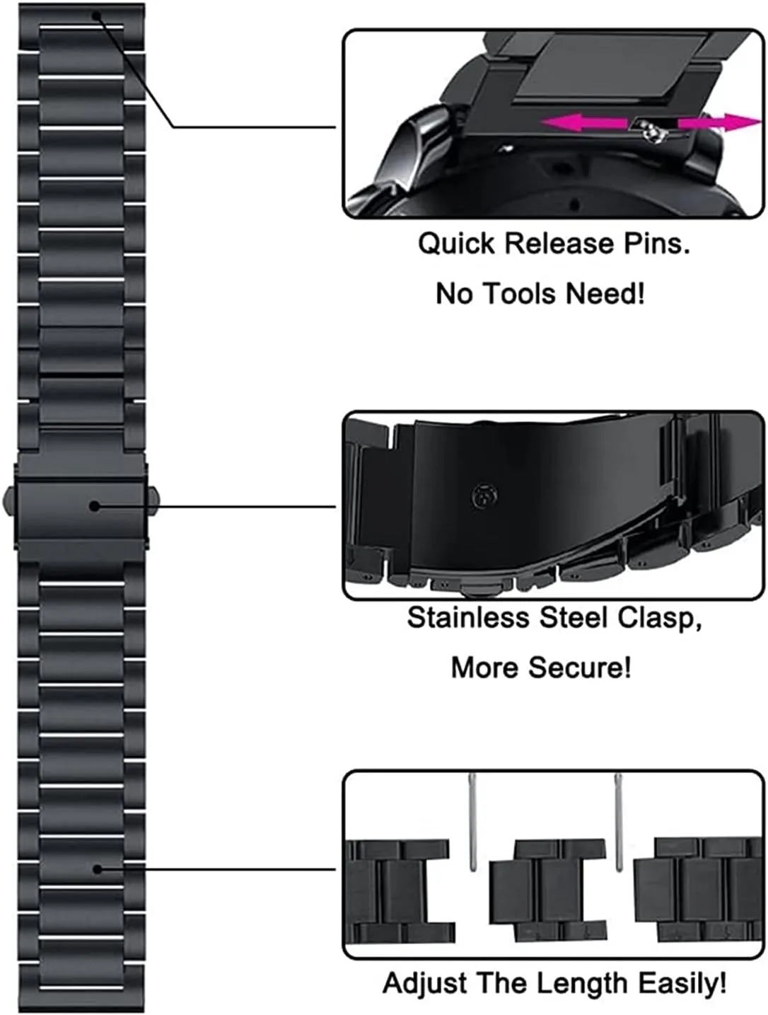 Solid Metal Wristband For Watch Strap, For Quick Release Watch Stainless Steel Strap Replacement 20mm 22mm Bracelet (Band Color : Silver Rose Gold, Band Width : 22mm)
