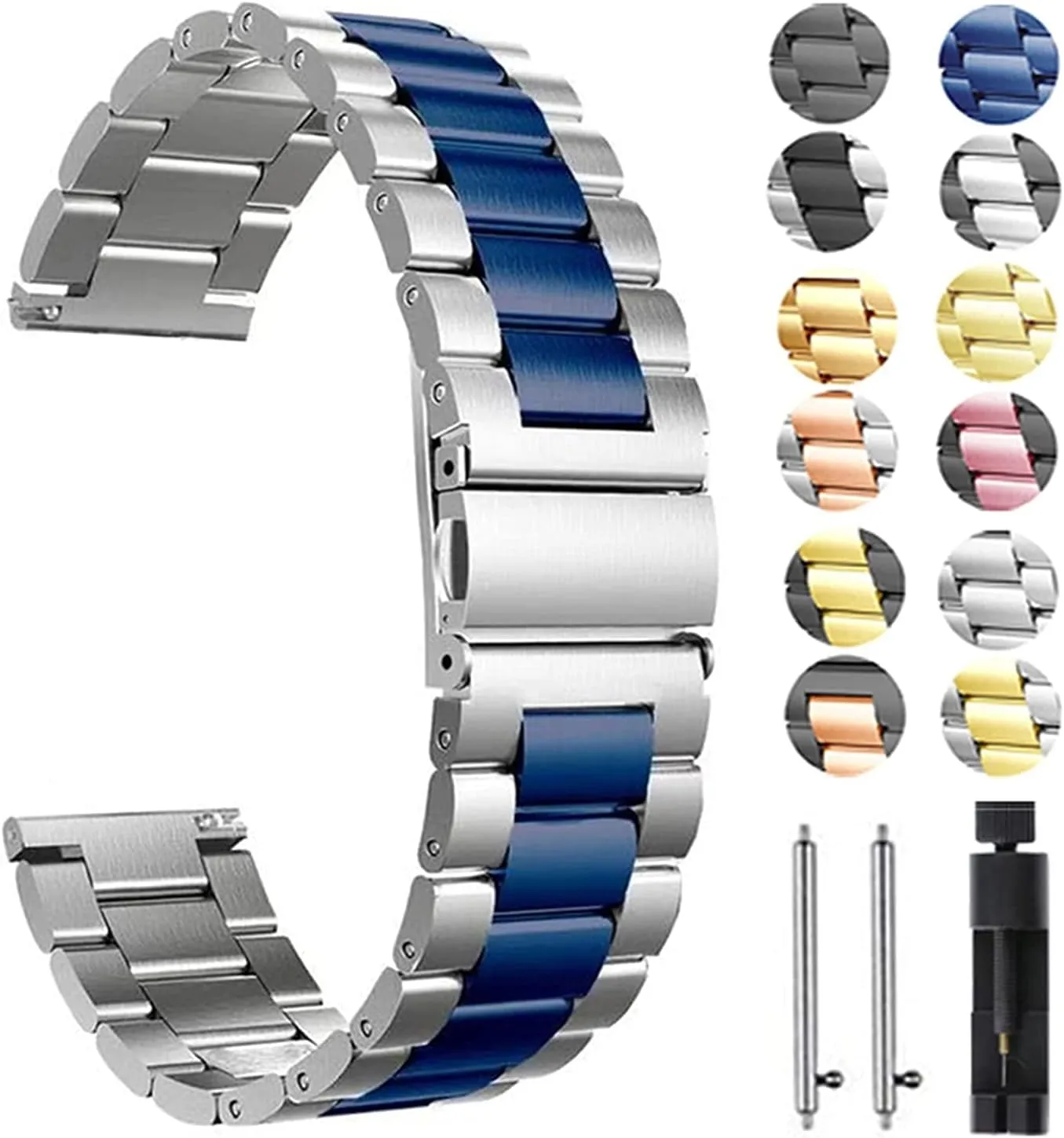 Solid Metal Wristband For Watch Strap, For Quick Release Watch Stainless Steel Strap Replacement 20mm 22mm Bracelet (Band Color : Silver Rose Gold, Band Width : 22mm)