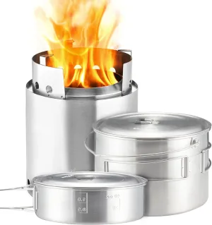 Solo Stove Campfire 2 Pot Set Combo - 4  Person Wood Burning Camping Stove | Outdoor Kitchen Kit for Backpacking Camping Survival | NO Batteries or Liquid Fuel Gas Canister Required