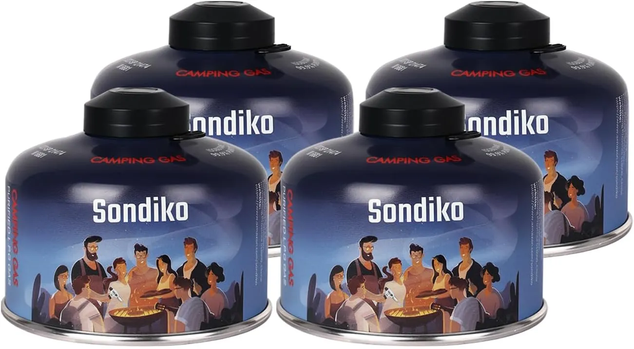 Sondiko Iso Butane Fuel Canister 100g 4 Pack, Camping Stove Fuel
