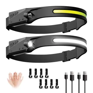 Sonny Brook Hams 2 PCS LED Headlamp Rechargeable, 230° Wide Beam Headband with All Perspectives Induction, 5 Modes Motion Sensor Flashlight, Outdoor Waterproof for Camping Running Cycling