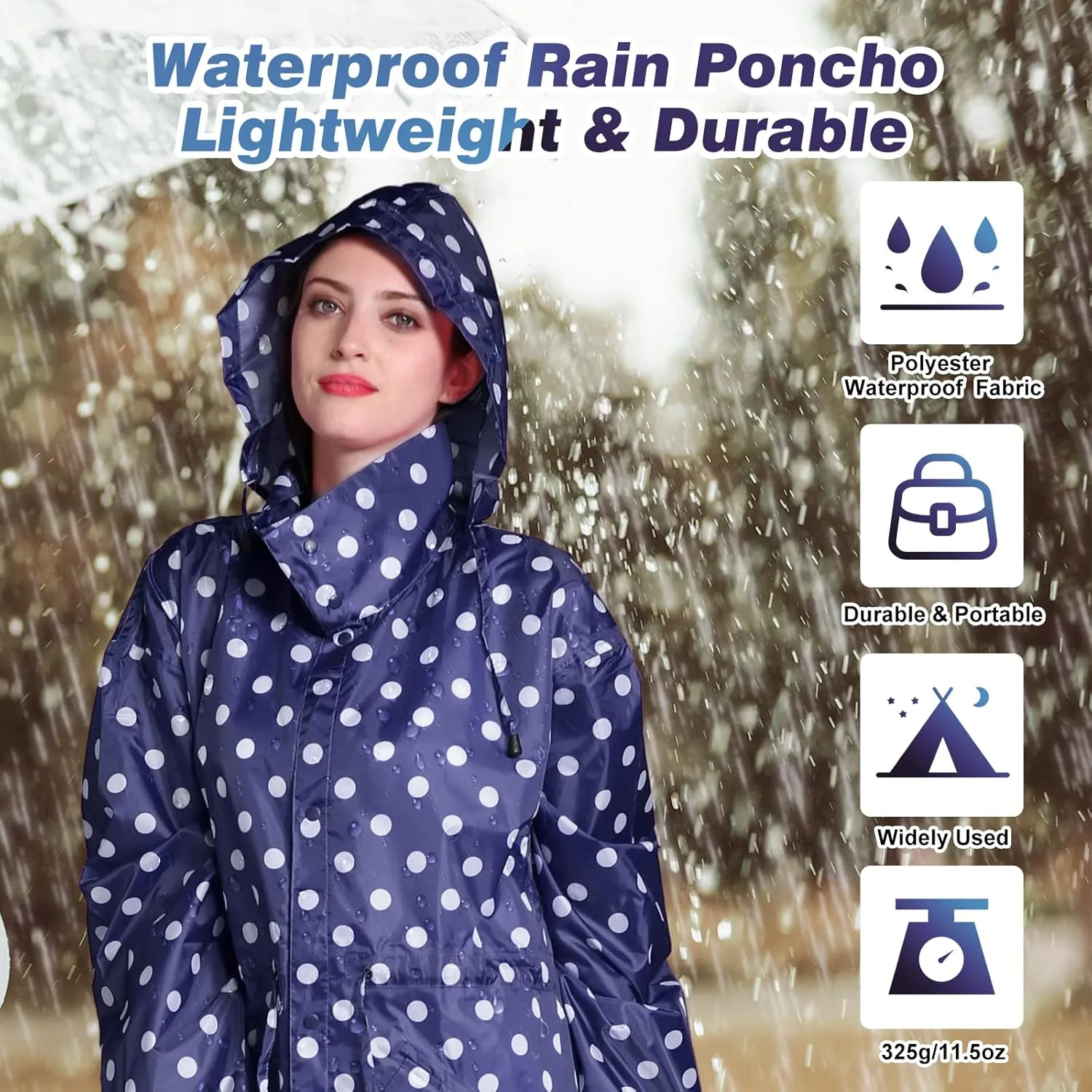 SOPPY Rain Coats for Women, Long Waterproof Raincoat Lightweight Hooded Rain Jacket for Hiking Travel Outdoor