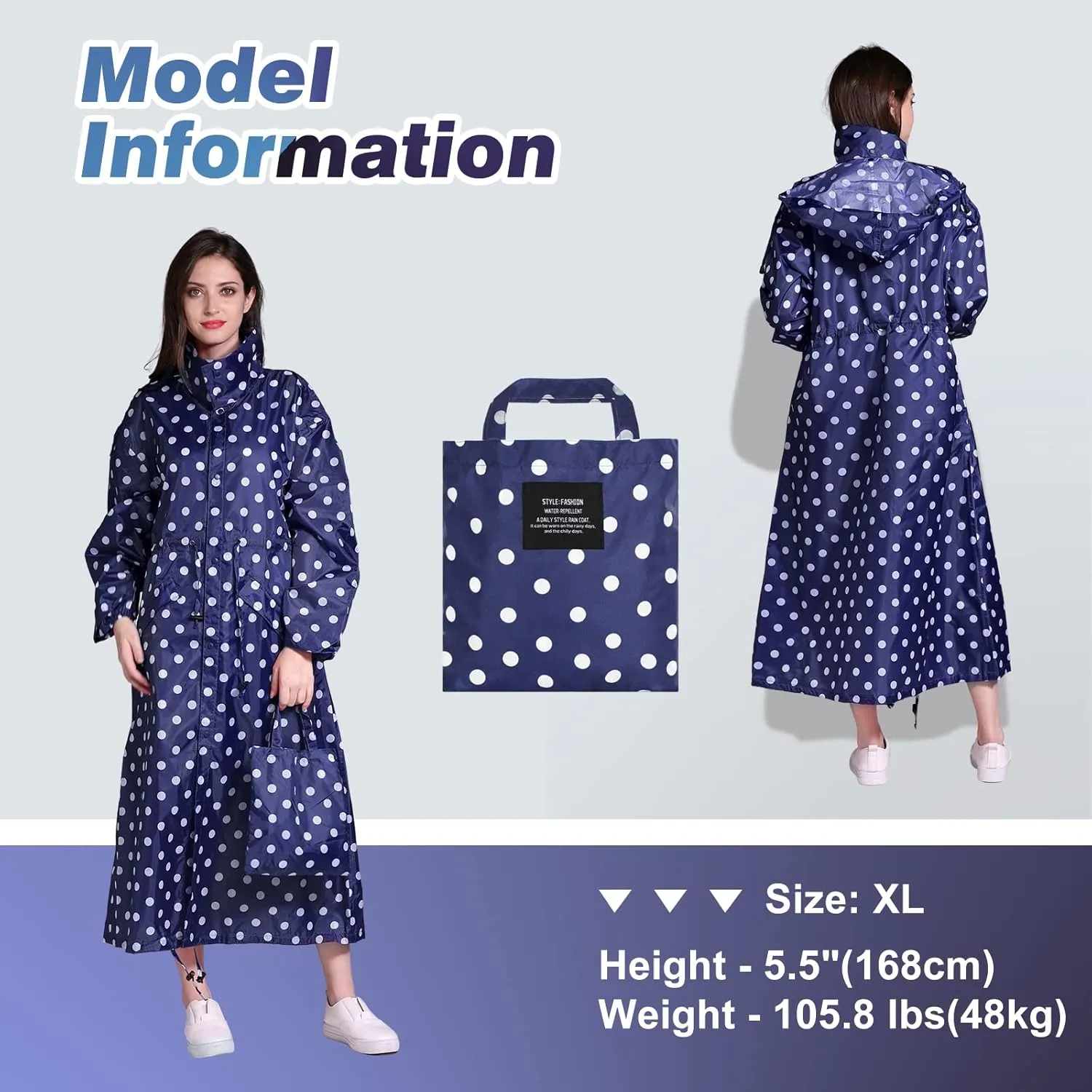 SOPPY Rain Coats for Women, Long Waterproof Raincoat Lightweight Hooded Rain Jacket for Hiking Travel Outdoor