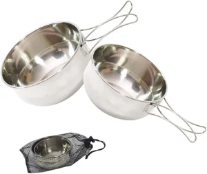 Sosoport Foldable Camping Bowl with Handle Portable Stainless Steel Bowl Set for Hiking Bbq Outdoor
