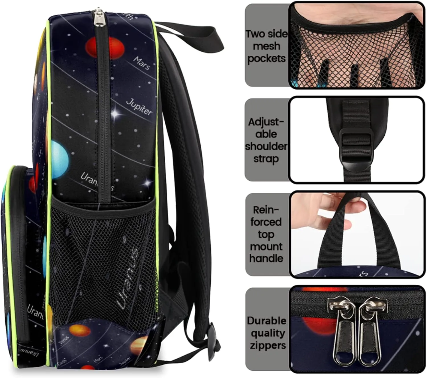 Space Backpack for Kids, Universe Galaxy Solar System Toddler Backpack for Boy Girl 14.2 In, Lightweight Waterproof Casual Daypack Preschool Elementary Kindergarten School Bookbag with Chest Strap
