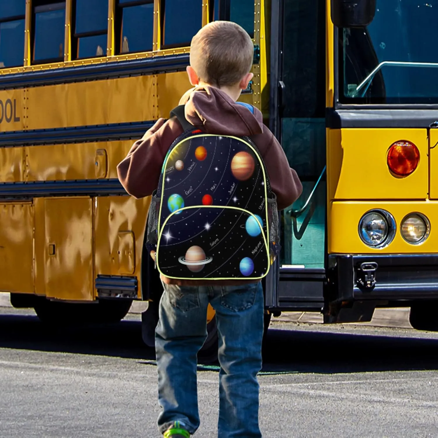 Space Backpack for Kids, Universe Galaxy Solar System Toddler Backpack for Boy Girl 14.2 In, Lightweight Waterproof Casual Daypack Preschool Elementary Kindergarten School Bookbag with Chest Strap