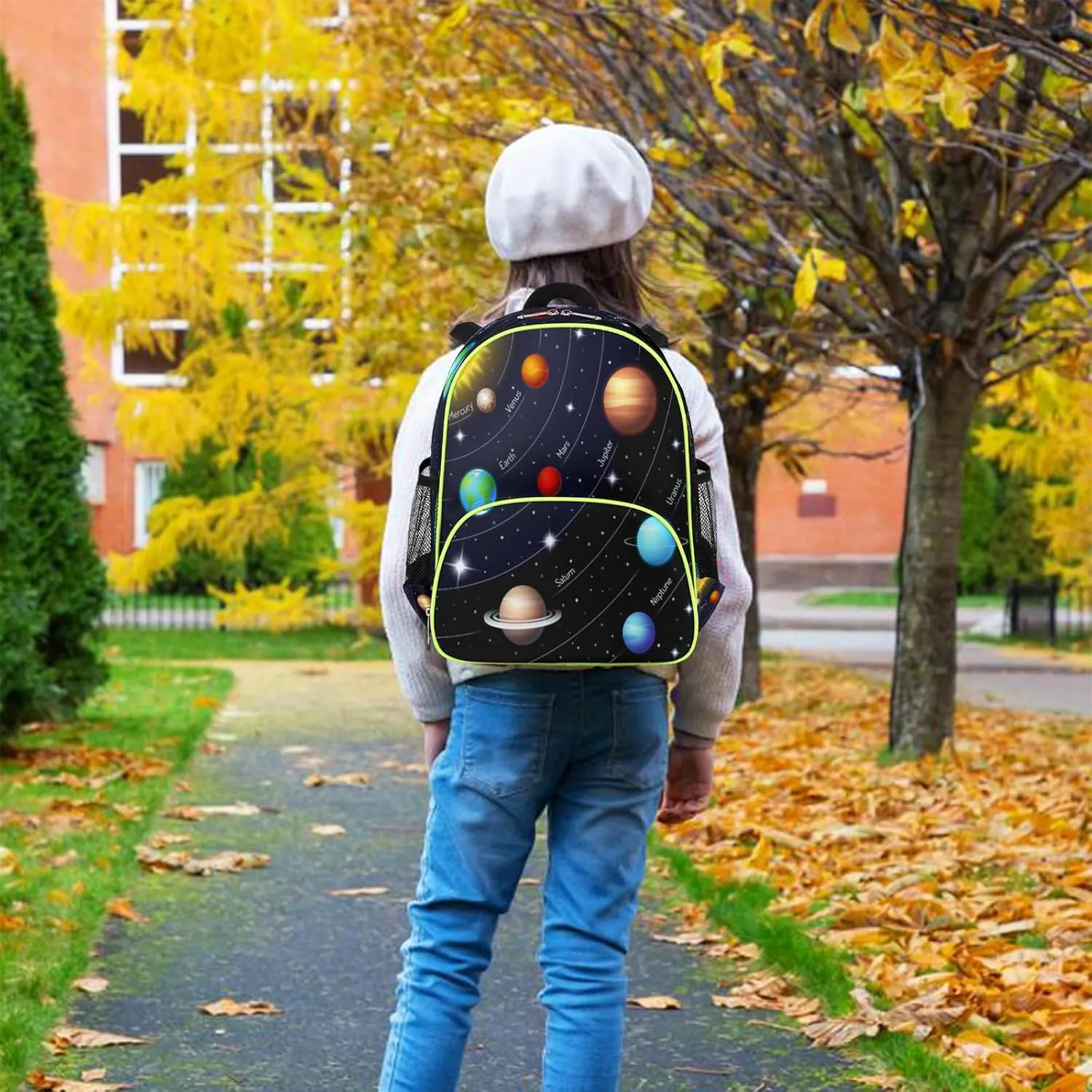 Space Backpack for Kids, Universe Galaxy Solar System Toddler Backpack for Boy Girl 14.2 In, Lightweight Waterproof Casual Daypack Preschool Elementary Kindergarten School Bookbag with Chest Strap