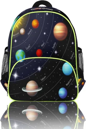 Space Backpack for Kids, Universe Galaxy Solar System Toddler Backpack for Boy Girl 14.2 In, Lightweight Waterproof Casual Daypack Preschool Elementary Kindergarten School Bookbag with Chest Strap