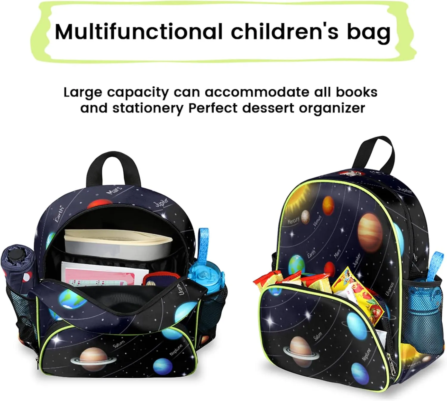 Space Backpack for Kids, Universe Galaxy Solar System Toddler Backpack for Boy Girl 14.2 In, Lightweight Waterproof Casual Daypack Preschool Elementary Kindergarten School Bookbag with Chest Strap