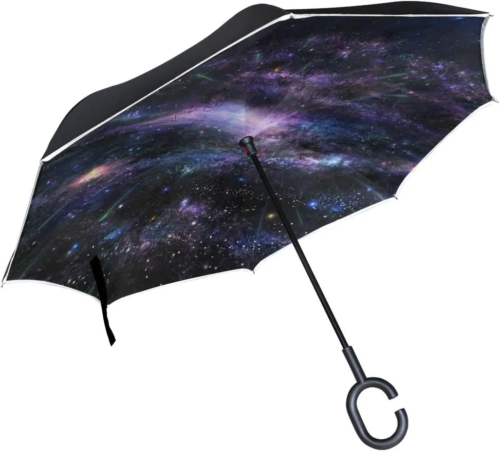 Space Reverse Inverted Inside Out Umbrella Cars Unigue Windproof UV Proof Double Layer for Women Men