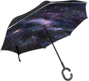 Space Reverse Inverted Inside Out Umbrella Cars Unigue Windproof UV Proof Double Layer for Women Men