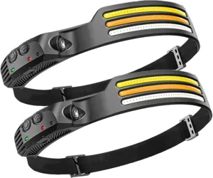 Spacebuddy Ultra-Light Motion-Sensing headlamp, Headlamps for Adults Rechargeable, Three Front-Facing LED Strips, 10mode Headlamps, Waterproof Portable Safety Helmet (2pc)