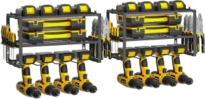 Spacecare Power Tool Organizer- Power Drill Tool Holder- Heavy Duty Tool Shelf & 2 Pack 3 Layers Tool Rack Cordless Drill Holder- Floating Tool Shelf Wall Mounted Tool Storage Rack for 8 Drill Holders