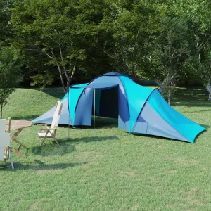 Spacious Blue and Light Blue Camping Tent for 6 People, Easy Setup, Dual Compartments, with Mosquito Net