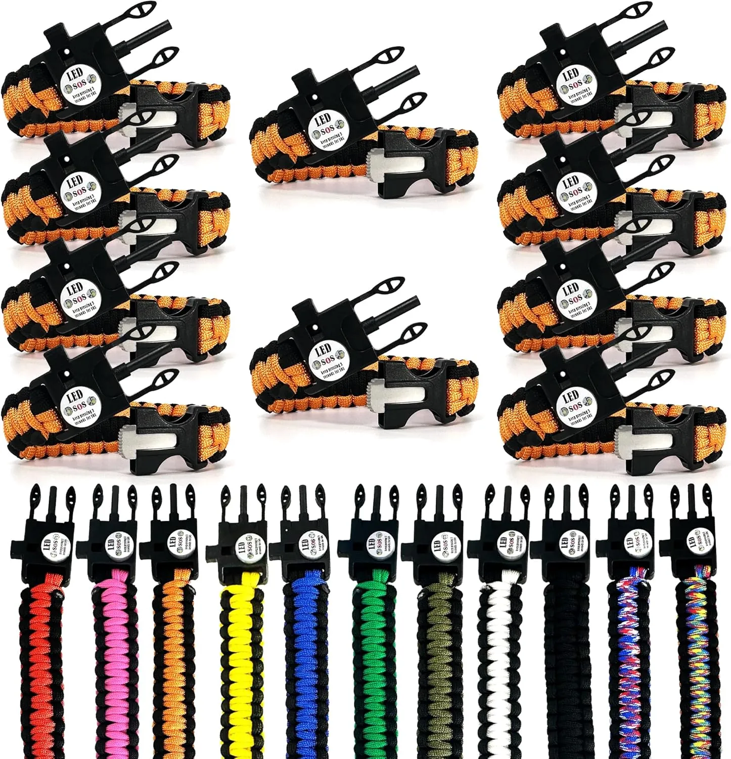 Spark and Shine Paracord Bracelet - Orange - Bright LED SOS Light and Ferro Rod with Scraping Tool - Emergency Survival Whistle - 550 Paracord - Perfect Tool for The Outdoors (10)