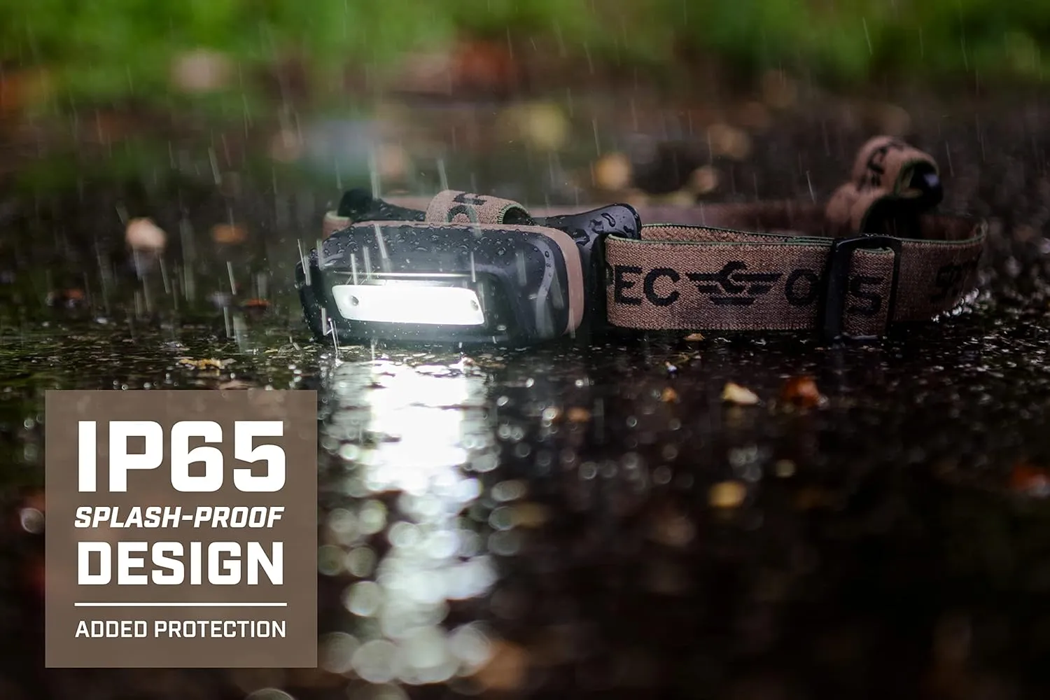Spec Ops Tools Rechargeable LED Headlamp with Removable Light, 280 Lumens, Waterproof, Adjustable Headband, 2 Light Modes, 3% Donated to Veterans, Tan/Black
