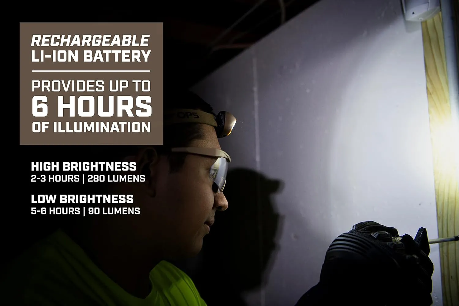 Spec Ops Tools Rechargeable LED Headlamp with Removable Light, 280 Lumens, Waterproof, Adjustable Headband, 2 Light Modes, 3% Donated to Veterans, Tan/Black
