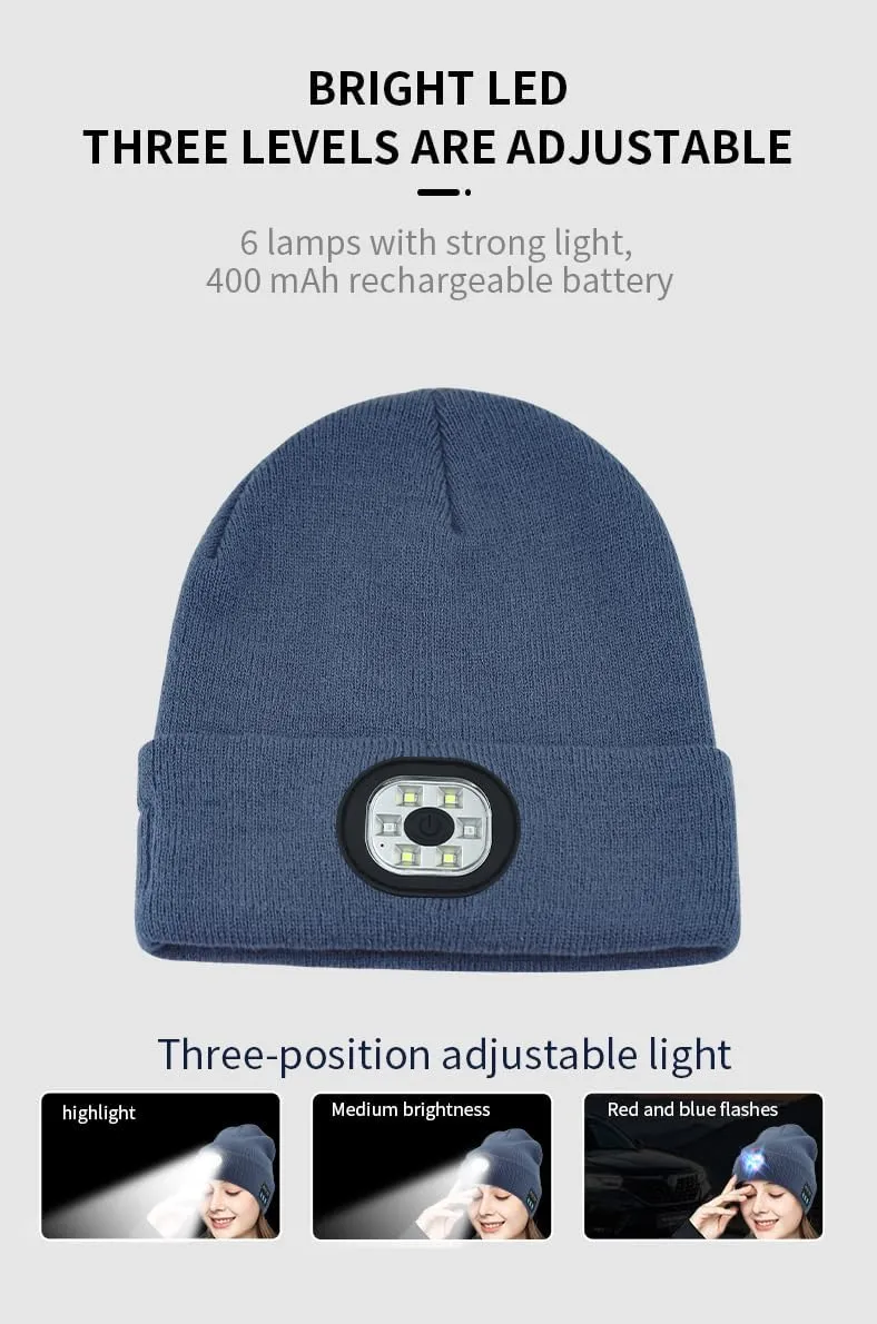 Spevert Unisex LED Bluetooth Beanie with The Light,USB Rechargeable Winter Hat, LED Headlamp Knitted Light Beanie Cap