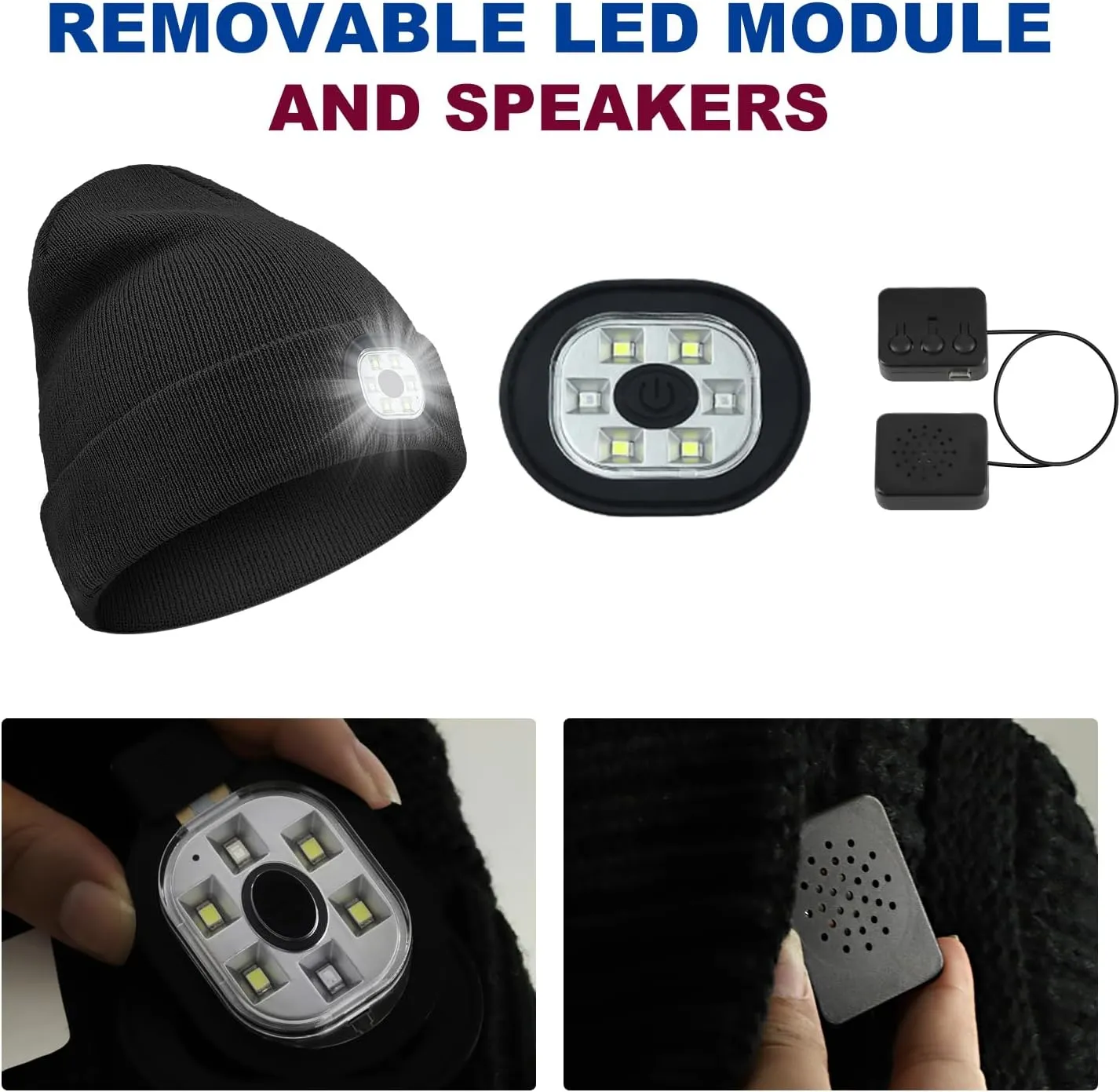 Spevert Unisex LED Bluetooth Beanie with The Light,USB Rechargeable Winter Hat, LED Headlamp Knitted Light Beanie Cap