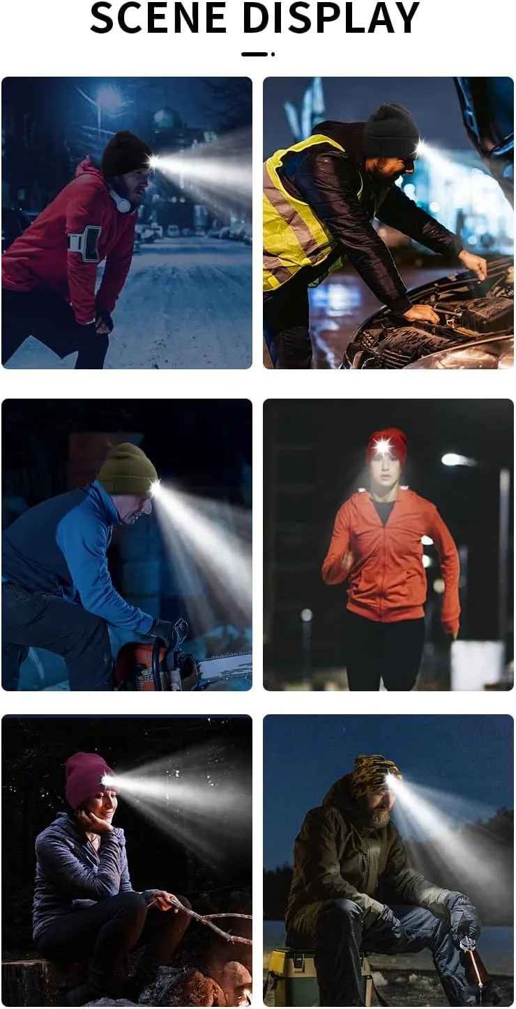Spevert Unisex LED Bluetooth Beanie with The Light,USB Rechargeable Winter Hat, LED Headlamp Knitted Light Beanie Cap