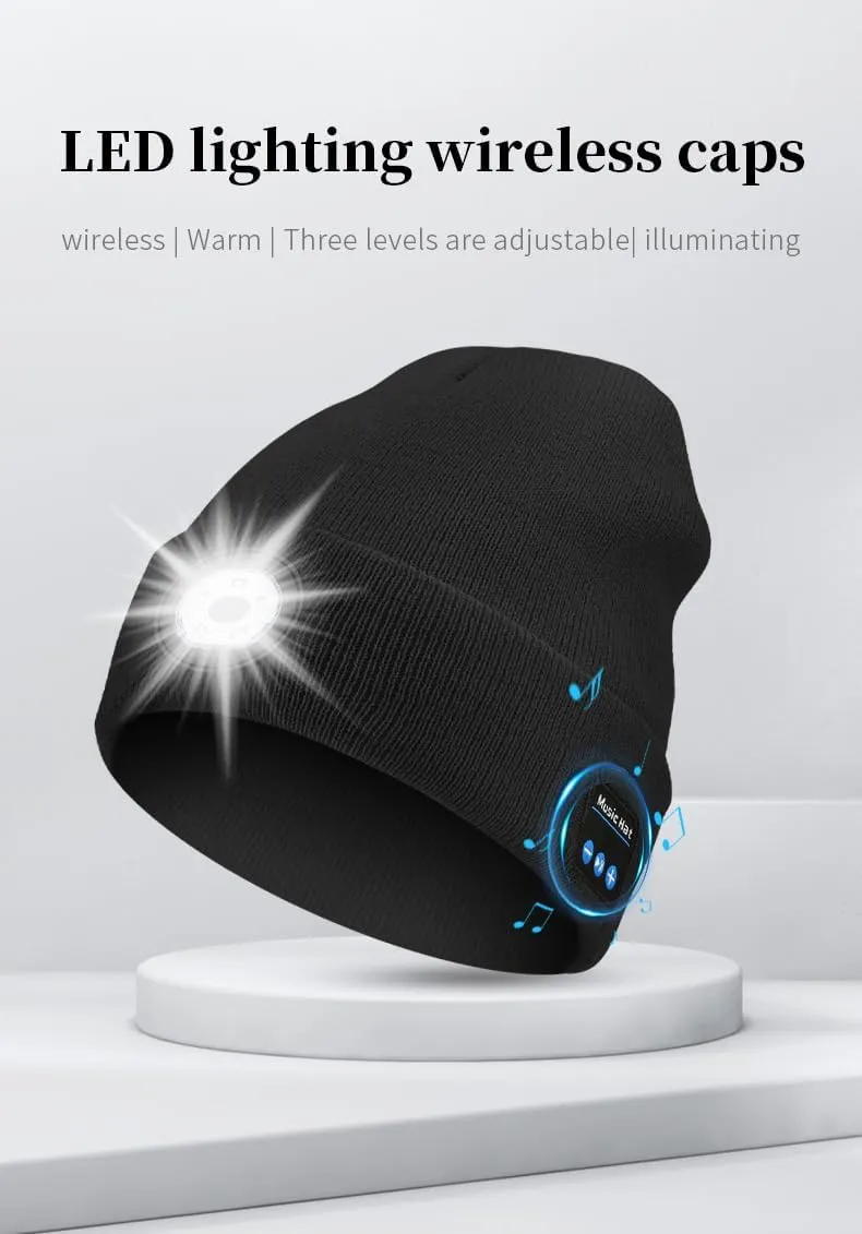Spevert Unisex LED Bluetooth Beanie with The Light,USB Rechargeable Winter Hat, LED Headlamp Knitted Light Beanie Cap