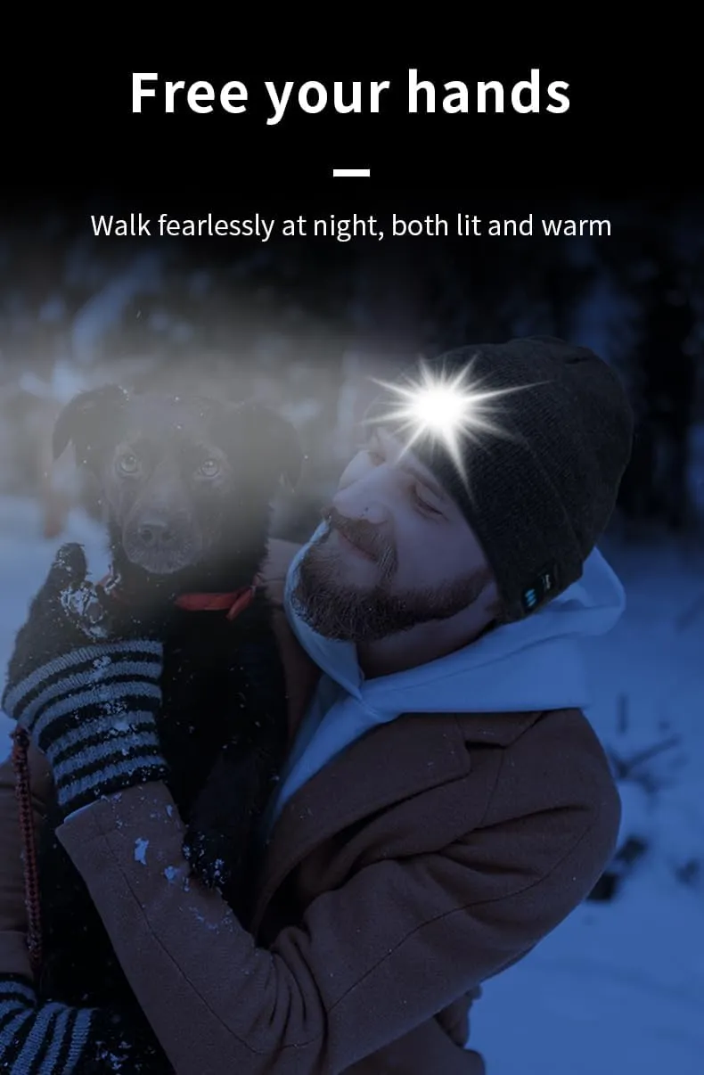 Spevert Unisex LED Bluetooth Beanie with The Light,USB Rechargeable Winter Hat, LED Headlamp Knitted Light Beanie Cap