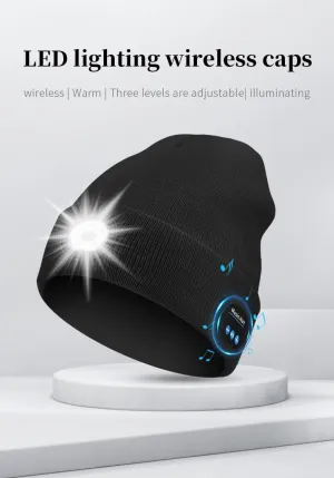 Spevert Unisex LED Bluetooth Beanie with The Light,USB Rechargeable Winter Hat, LED Headlamp Knitted Light Beanie Cap