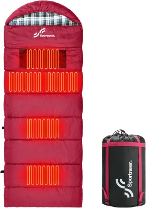 Sportneer Heated Sleeping Bag, 5 Heating Zones Envelope Style Flannel Sleeping Bag, 3 Adjustable Heating Levels Cold Weather Sleeping Bag Multi USB Power Supported (Battery NOT Included)