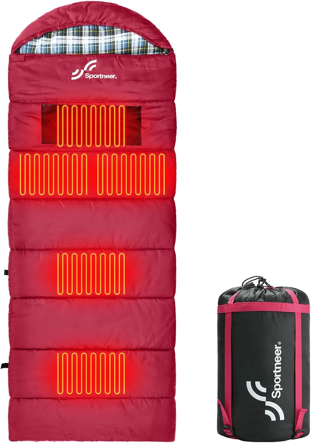 Sportneer Heated Sleeping Bag, 5 Heating Zones Envelope Style Flannel Sleeping Bag, 3 Adjustable Heating Levels Cold Weather Sleeping Bag Multi USB Power Supported (Battery NOT Included)