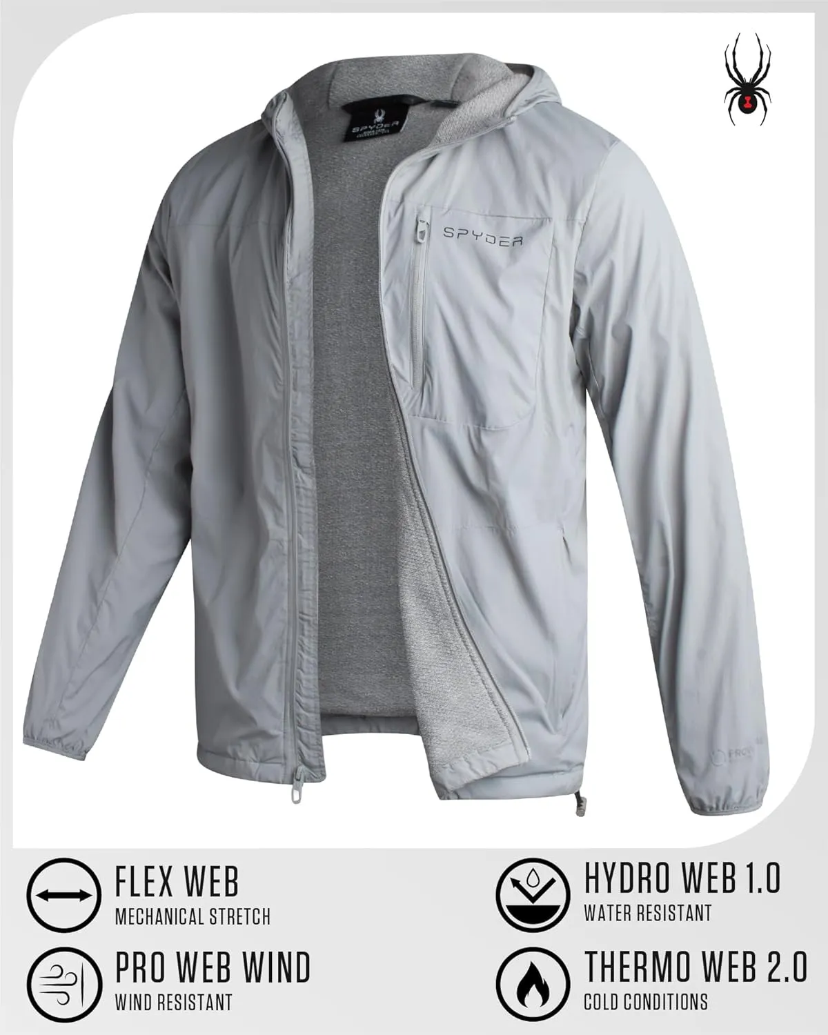 Spyder Mens Rain Jacket - Wind & Water Resistant Hooded Lightweight Rain Coats for Travel and Golf (Sizes: S-L)