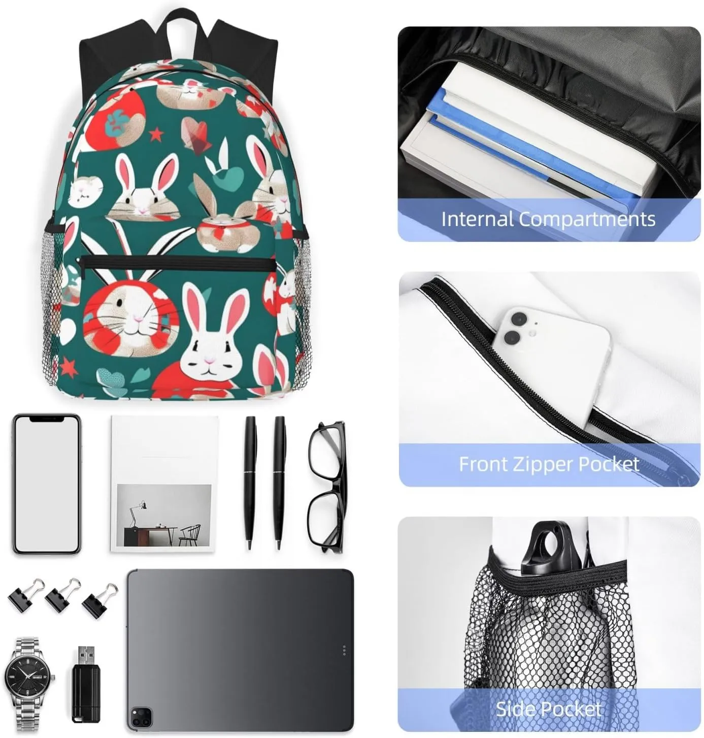 SSIMOO Bunny Rabbits Print Trendy Leisure Backpack Your Ideal Travel Companion,A Must-Have For Outdoor Travels