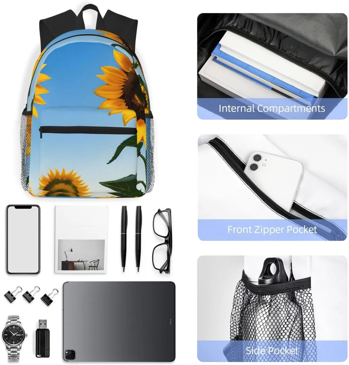 SSIMOO Sunflowers Sun Print Trendy Leisure Backpack Your Ideal Travel Companion,A Must-Have For Outdoor Travels, SB-122