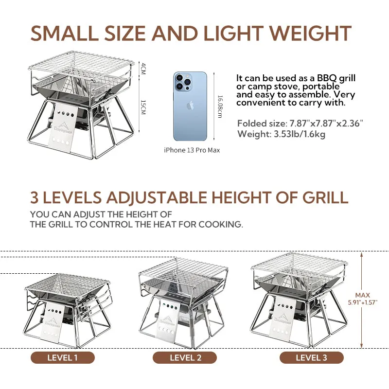 Stable Grill Mini Charcoal Campingmoon X-Mini Precision-engineered