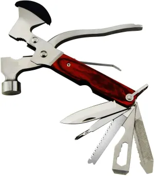 Stainless Steel 15 in 1 Multipurpose Tool Kit, Portable & Heavy Duty, Light Weight & Durable Emergency Pocket Multi Tool Kit, Suitable as Camping Multitool (Axe, Hammer & More) Dark Brown