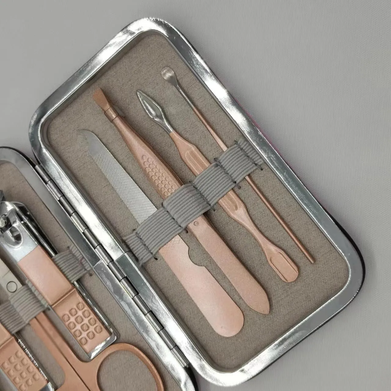 Stainless Steel Champagne Gold Nail 7-Piece Set PU Box Oblique Pliers Foot Trimming Spoon Tool Set