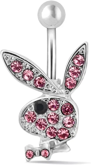 Stainless Steel Playboi Belly Button Ring Play boy Multi Rhinestone Paved on Bunny Dangle Piercing Belly Button Jewelry