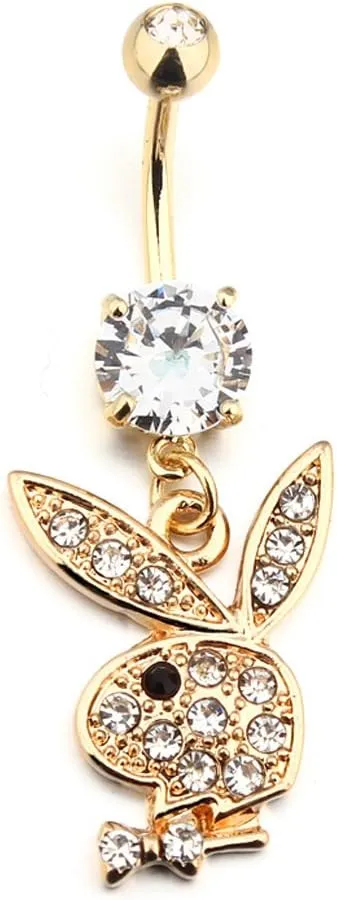 Stainless Steel Playboi Belly Button Ring Play boy Multi Rhinestone Paved on Bunny Dangle Piercing Belly Button Jewelry