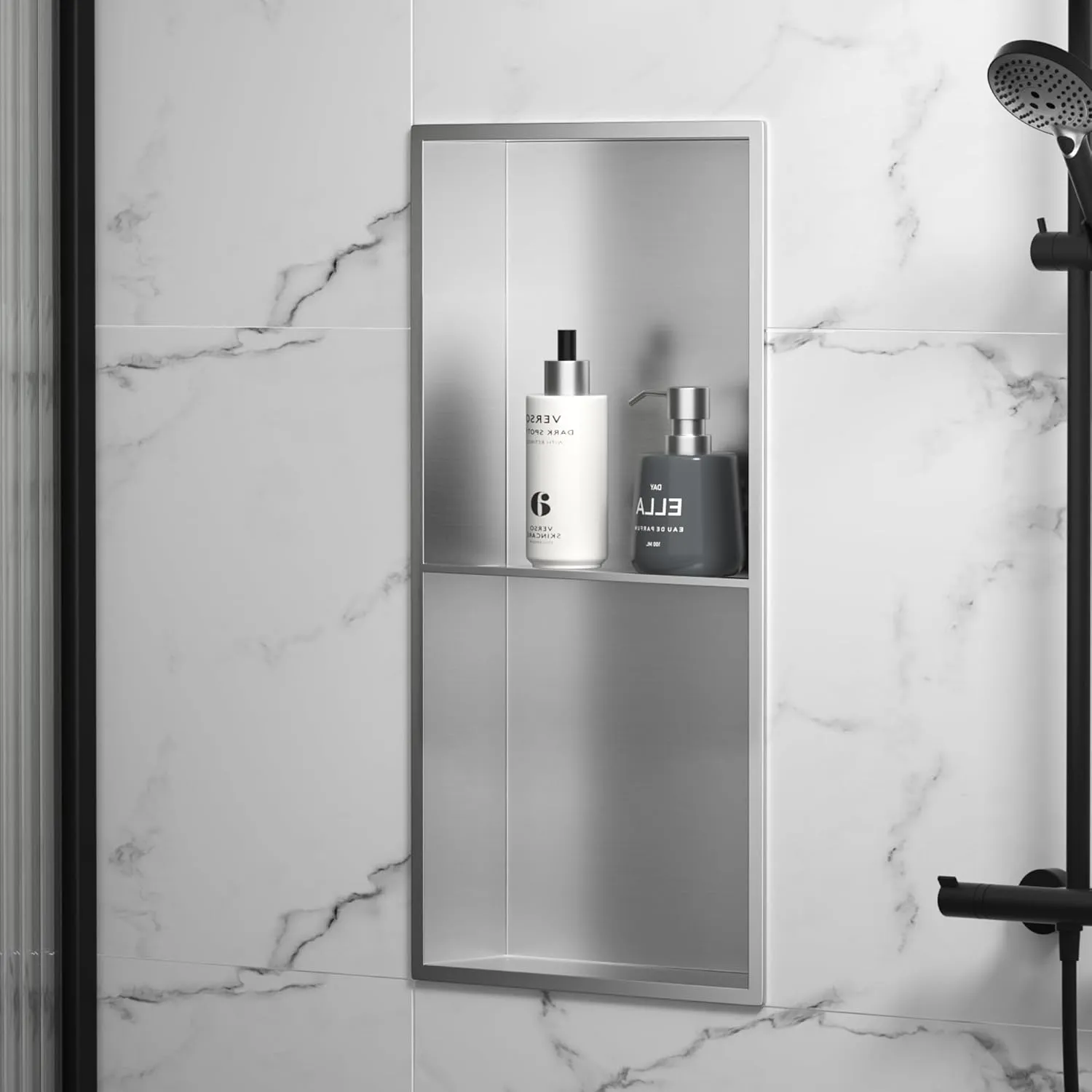 Stainless Steel Shower Niche 24" X 12" Brushed No Tile Needed Wall Niche Double Shelves Recessed Shower Shelf for Bathroom Storage Over Mount Installation
