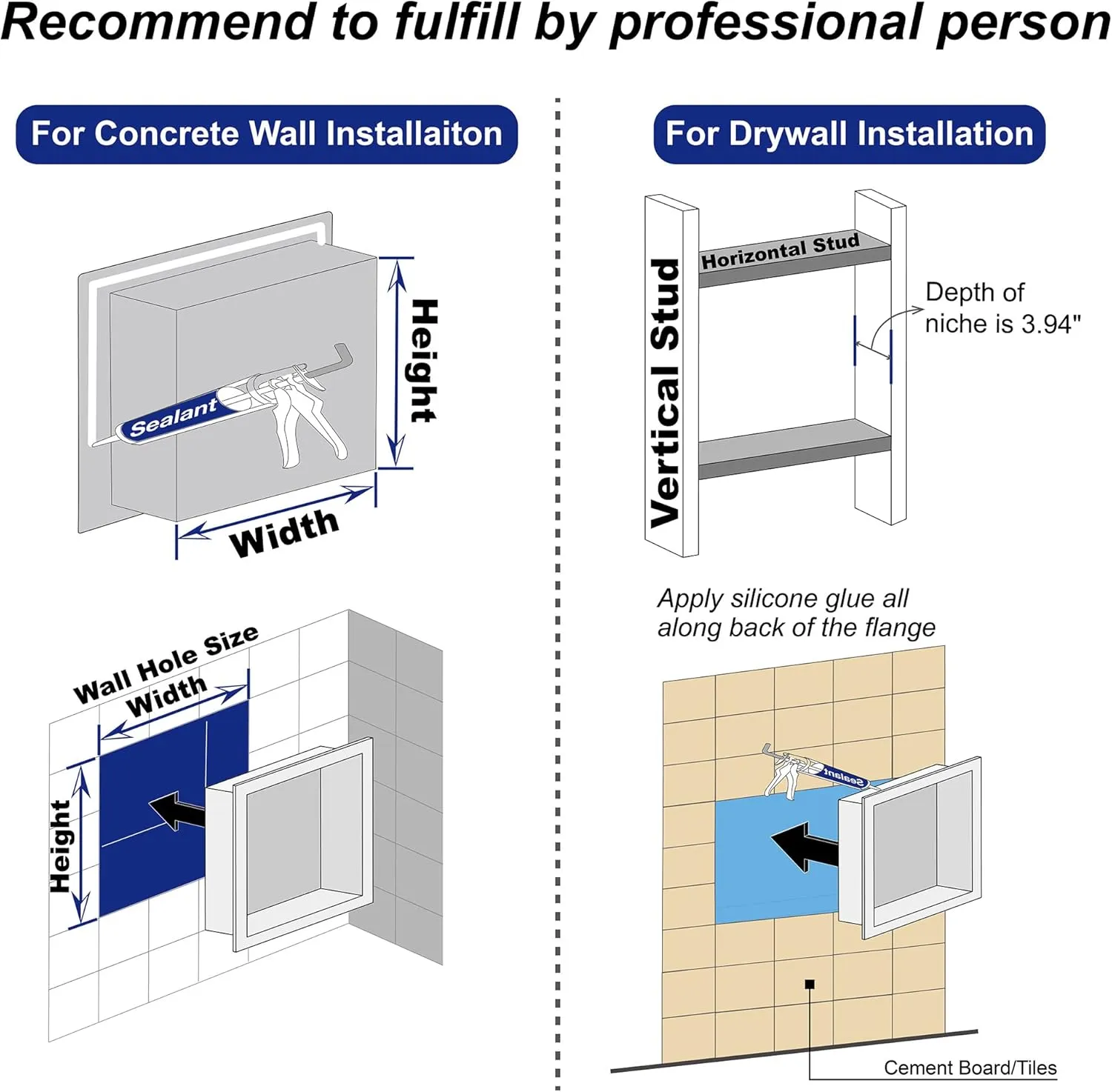Stainless Steel Shower Niche 24" X 12" Brushed No Tile Needed Wall Niche Double Shelves Recessed Shower Shelf for Bathroom Storage Over Mount Installation