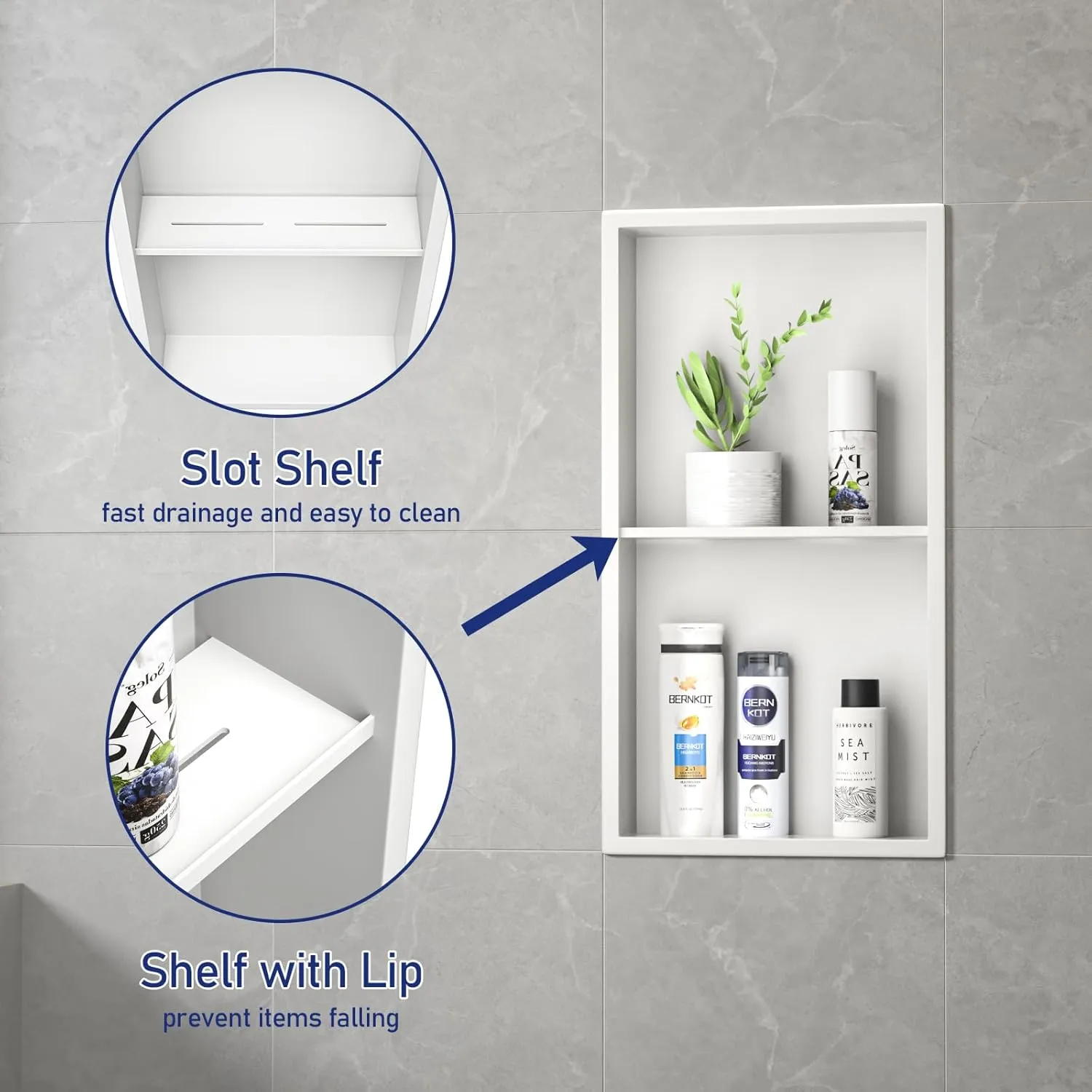 Stainless Steel Shower Niche 24" X 12" Matte White No Tile Needed Wall Niche Double Shelves Recessed Shower Shelf for Bathroom Storage Over Mount Installation