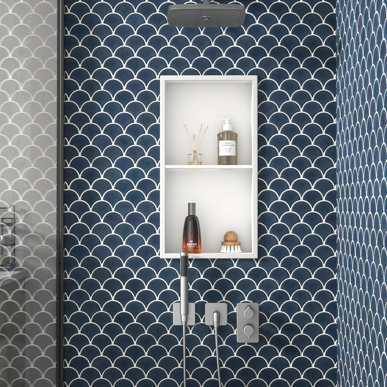 Stainless Steel Shower Niche 24" X 12" Matte White No Tile Needed Wall Niche Double Shelves Recessed Shower Shelf for Bathroom Storage Over Mount Installation