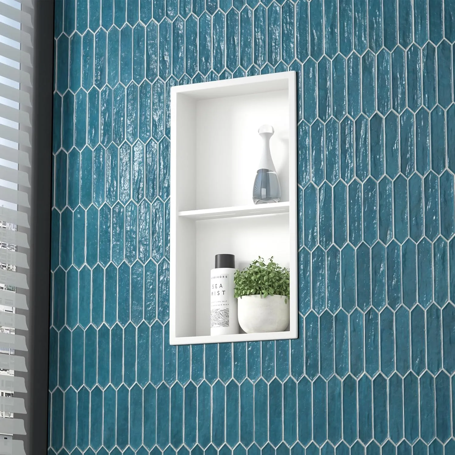Stainless Steel Shower Niche 24" X 12" Matte White No Tile Needed Wall Niche Double Shelves Recessed Shower Shelf for Bathroom Storage Over Mount Installation