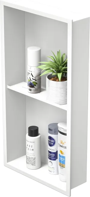 Stainless Steel Shower Niche 24" X 12" Matte White No Tile Needed Wall Niche Double Shelves Recessed Shower Shelf for Bathroom Storage Over Mount Installation