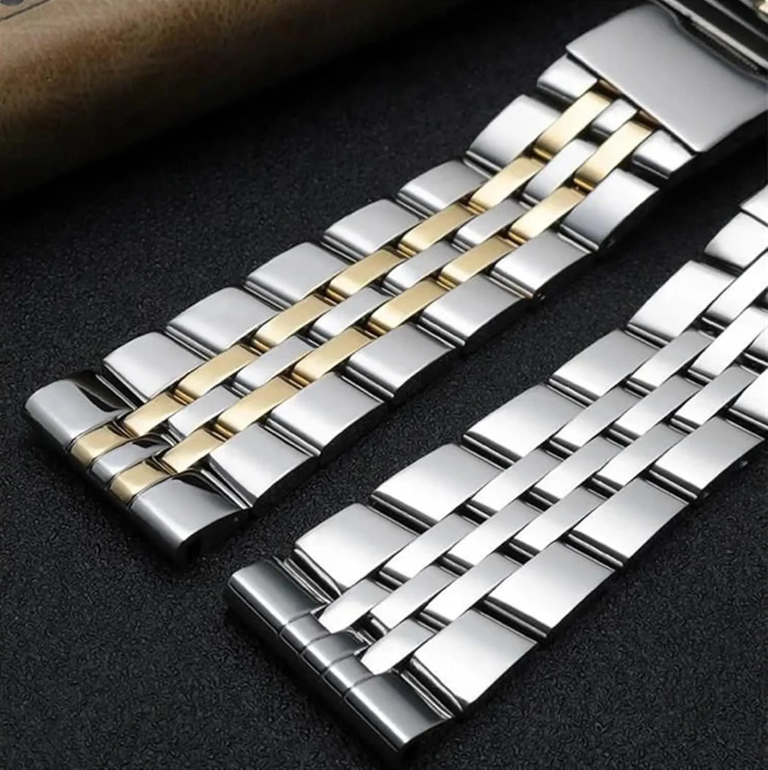 Stainless Steel Strap 20mm 22mm 24mm Universal Wristband Silver Gold Solid Metal Strap Mens Womens Bracelet