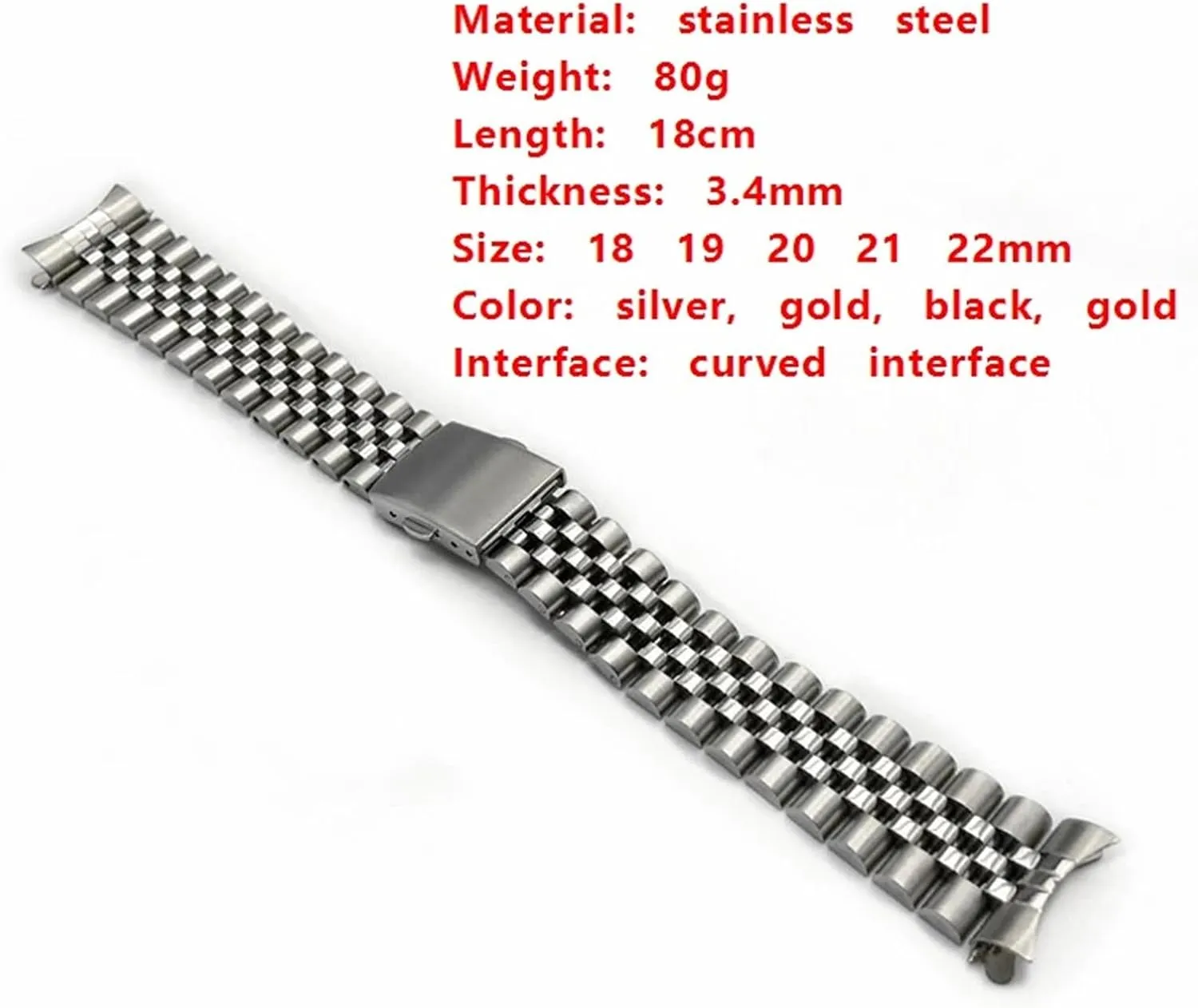 Stainless Steel Watch Band Folding Buckle Universal Replacement Wristband