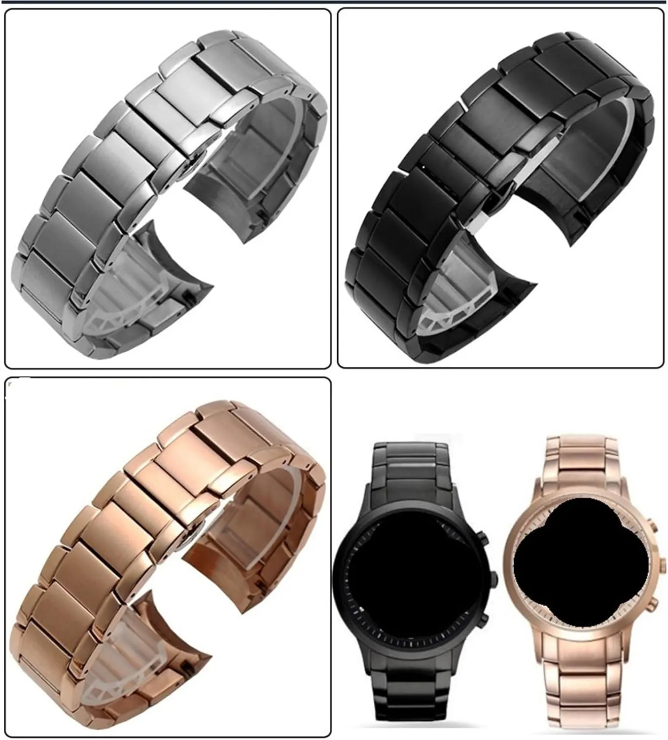 Stainless Steel Watch Band Metal Replacement Bracelet 22mm Unisex Suitable for Smart Watch Quartz Watch
