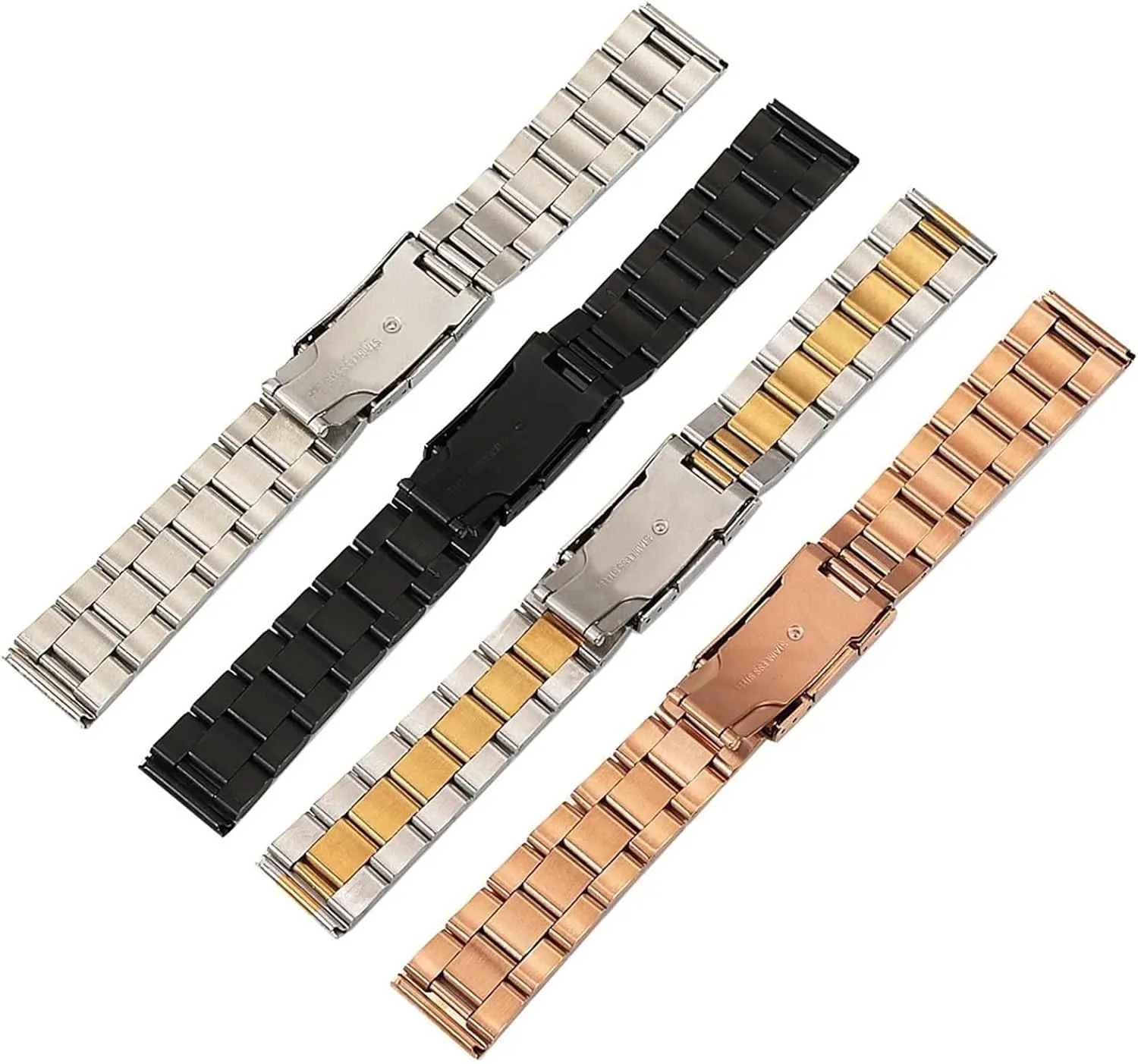 Stainless Steel Watch Strap 16mm 18mm 20mm 22mm 24mm 26mm Universal Watch Strap Accessories Gold Black Folding Buckle Watch Strap