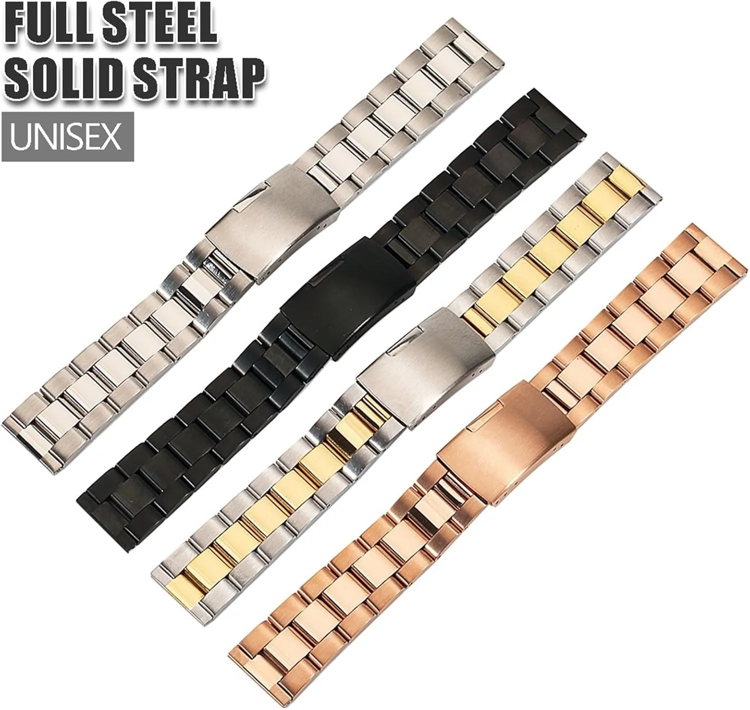 Stainless Steel Watch Strap 16mm 18mm 20mm 22mm 24mm 26mm Universal Watch Strap Accessories Gold Black Folding Buckle Watch Strap