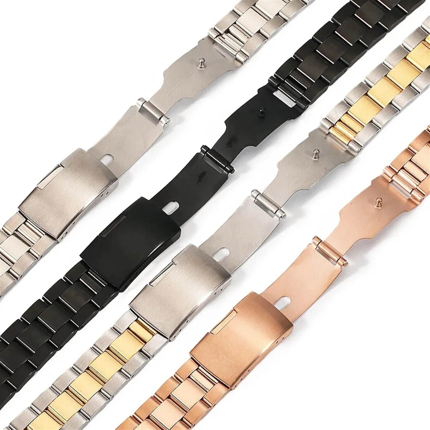 Stainless Steel Watch Strap 16mm 18mm 20mm 22mm 24mm 26mm Universal Watch Strap Accessories Gold Black Folding Buckle Watch Strap