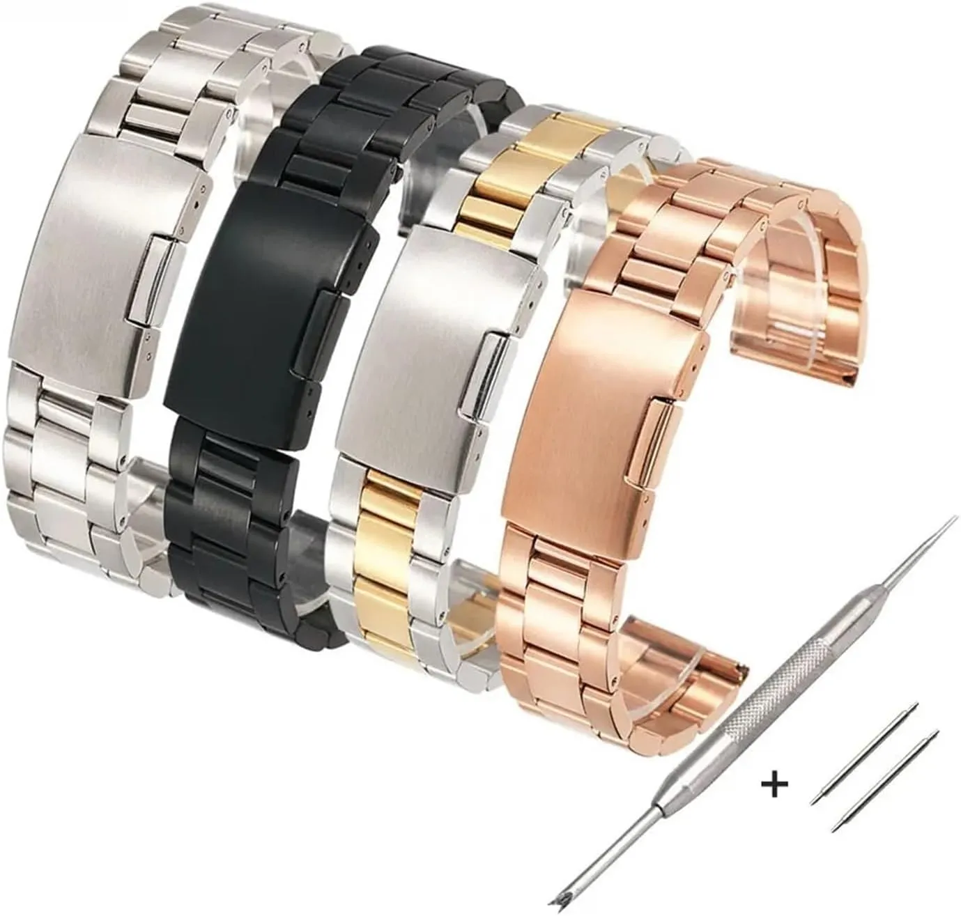 Stainless Steel Watch Strap 16mm 18mm 20mm 22mm 24mm 26mm Universal Watch Strap Accessories Gold Black Folding Buckle Watch Strap